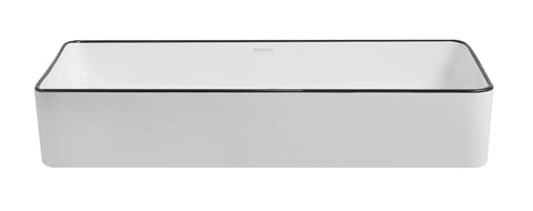 Ceramic Vessel Sink Above Counter Square Bathroom Basin 24 Inch By 14 Inch By 4 Inch With Popup Drain Modern Art Style Durable White Gloss Finish