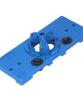 Premium 35mm Hinge Hole Saw Jig Kit For Woodworking Pros That Sets Cup And Screw Holes In One Go With Adjustable Depth and durable blue plastic material.