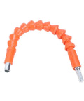 Flexible orange drill bit extension for precise access, compatible with Reliable Cordless Drill Featuring A Brushless Motor And Twin Batteries For No Sweat Drilling 25 Plus One Torque Settings At 1500 RPM Built Tough For Any Weekend Project.