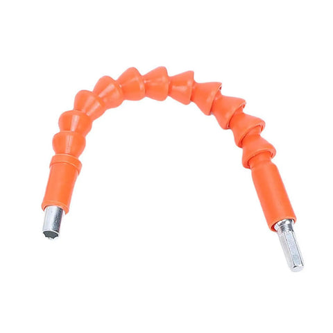 Flexible orange drill bit extension for precise access, compatible with Reliable Cordless Drill Featuring A Brushless Motor And Twin Batteries For No Sweat Drilling 25 Plus One Torque Settings At 1500 RPM Built Tough For Any Weekend Project.