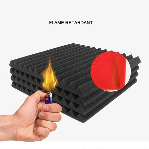 Kickass High Density Soundproof Wall Panels 12 Pack Black Acoustic Foam Wedge Tiles Flame retardant testing with lighter
