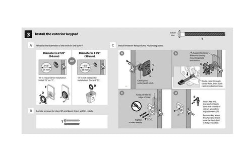 Installation instructions for SmartCode 888 Smart Lock With Touchpad And Electronic Deadbolt Z Wave Plus in Satin Nickel Finish.