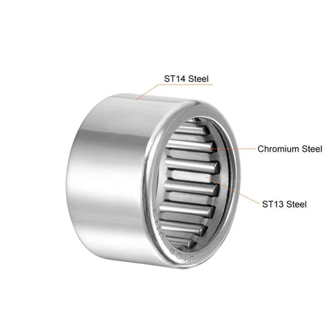 uxcell SCE108 needle roller bearing, drawn cup open end, 5/8 in bore, 13/16 in OD, 1/2 in width, steel construction