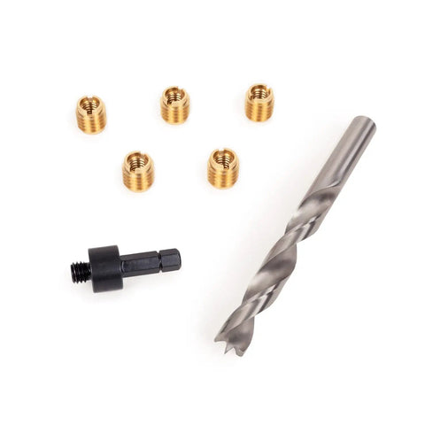 Woodworking Knife Threaded Inserts Kit In Brass 3/8-16 For DIY Wood Projects Includes Five Inserts Drill And Installation Tool UNC Threaded Fastener Set For Strong Reusable Wood Joints Durable Gold Finish Heavy Duty Build