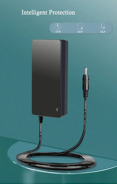 Rock Solid 12V 5A 60W AC to DC Power Supply Adapter for LED Strips, 100-240V Input, US Plug with intelligent protection icons