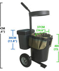 Rolling Garden Cart For Yard And Lawn Work Heavy Duty Mobile Tool Cart With Oxford Bag And 5 Gallon Bucket, side view.