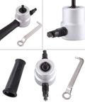 Power Drill Nibbler Attachment For Metal Sheets With Double Head And 360 Degree Adjustable Operation, wrench and handle shown.