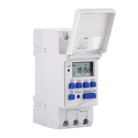 Weeklong Programmable Timer Relay With 16 On Off Schedules 110V 15A 3000W Digital Time Switch LCD Display Din Rail Mount