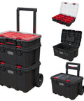 Stack N Roll Modular Tools Organizer System For Garage Storage And DIY, Three Piece Resin Rolling Toolbox Set With Cart Box