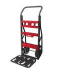 Milwaukee PACKOUT 2-Wheel Hand Truck Cart With Stackable Flat-Free Wheels And 400 Lb Load Capacity, showcasing flat-free wheels and sturdy design.