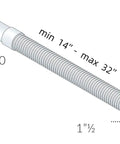 Flexible drain hose with measurements, compatible with slim low profile shower drain with chrome plated ABS body 90mm outlet.