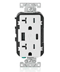Front view of In Wall USB Charger With Type A And Type C Ports 20A Tamper Resistant Outlet Smart Charging Chip Optimizes Each Device