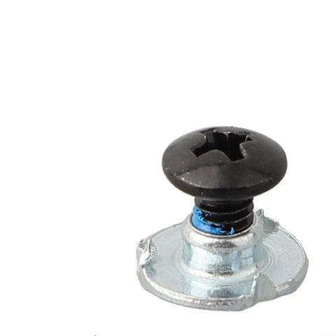 Close-up of black buckle screw from Replacement Screws For Roller Skates 50 Pack Black Buckle Screws For Quad And Inline Skate Hardware Repair And Maintenance 8mm Metal Fixing Screws For Durable Secure Fastening And Quick Easy Fixes.