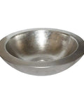 Top Shelf Straight Up Brushed Nickel Vessel Bathroom Sink Round Hammered Copper Basin with premium nickel plating, top view.