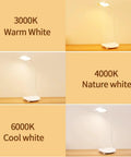 Cordless Desk Lamp With 40 LED Panel, Rechargeable Big Battery, Touch Dimmer, Three Lighting Modes on desk showing light tones