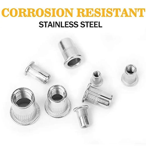 Premium 205Pcs Stainless Steel Rivet Nut Kit For Auto Repair M3-M10 Flat Head Threaded Insert Assortment Tool Set Perfect For Heavy Duty Jobs, stainless steel inserts