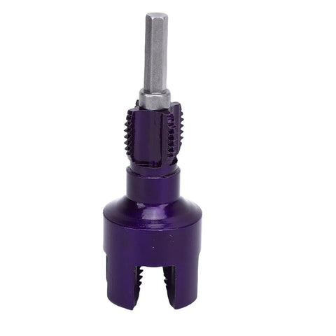 LiebeWH Integrated Pipe Threading Tool With Dual Function Design For Cutting Precis Accurate Threads On 1/2 And 3/4 Inch Pipes Using Standard Electric Drill Ideal For Durable PVC Home Repair Projects in purple.