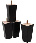 4 Pack Black Wood and Iron Furniture Legs Replacement for Cabinets and Benches, stacked view with threaded ends visible.