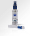ZEISS lens cleaner kit: 2 oz spray bottle with blue nozzle and microfiber cloth roll