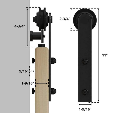 Sliding Barn Door Roller Hardware Set In Black For 1-3/8 To 1-3/4 Inch Doors, Heavy Duty Carbon Steel Hangers LK-I Style, 265 Lb Capacity