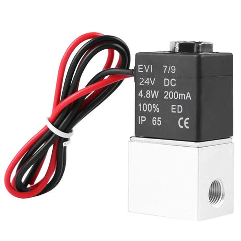 Image of a 2 Way Normally Closed DC 24V Solenoid Valve For Air Gas Water And Liquids With 1/4 Inch NPT Inlet Outlet Anodized Aluminum Body