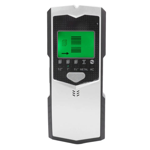FTVOGUE 5 in 1 Stud Finder Wall Scanner with LED Green Backlit Screen displaying detection icons on the screen.