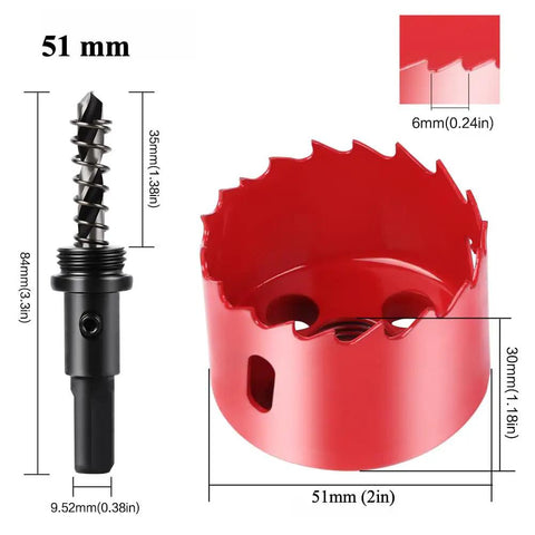 2 Inch Bi Metal Hole Saw Heavy Duty Workhorse Drill Bit For Wood Plastic Drywall Real Deal 51 Mm Cutter dimensions with pilot shaft and cutting ring.