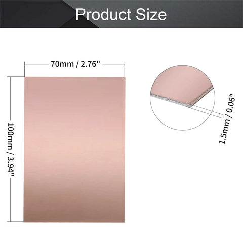 10 Pack Single Sided FR4 Copper Clad PCB Boards 100mm By 70mm By 1.5mm For DIY Prototyping And Hobbyist Projects size details