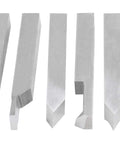 Pro-Grade 8 Piece Three Eighths Inch HSS Tool Bit Set for Turning and Facing, pre-ground lathe tools with various tip angles