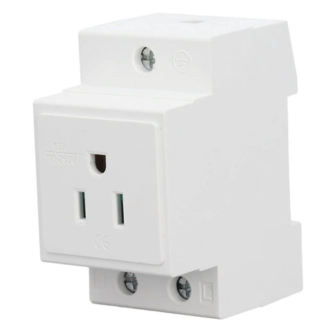 Built Like A Tank Din Rail Power Outlet Socket with flame retardant nylon housing and copper conductors, 15A, 110-250V.