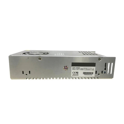 Beefy 12V 30A 360W Regulated DC Switching Power Supply For 3D Printers And Industrial Control Equipment Stable LED Lighting Power Unit High Efficiency Durable Construction Reliable Plug And Play, silver metal housing side view