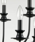 Close-up of Modern Farmhouse Candle Style Dining Room Chandelier In Black Metal 32 Inch Two Tier Canopy Sturdy Industrial Fixture