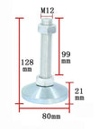 Heavy Duty Cabinet Leveling Feet With Knockout Shock Absorption For Kitchen Cabinetry Adjustable Height Steel Platform with dimensions shown.