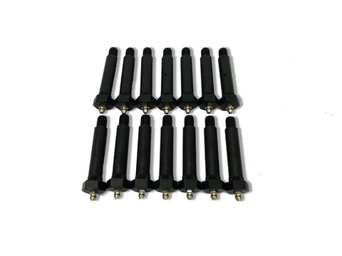 Heavy Duty Tandem Trailer Axle Suspension Rebuild Kit With 6-1/8 Inch Equalizers And Greasy Shackle Bolts For Standard Eye To Eye Springs Up To 14000 Lbs Load Capacity. black greaseable shackle bolts set