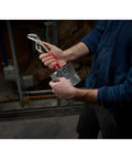 10 Inch Straight Jaw Pliers With Ream And Punch, Exposed Metal Handles, Precision Ground Head For Deburring Pipes Up To 2 Inches And Punch Electrical Knockouts, Rust Resistant Forged Heavy Duty Tool With Comfort Grips, used on metal box