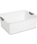 Large Ultra Storage Basket from Pack Of 6 For Closet, Cabinet, And Pantry Organization, White Bin with Contoured Handles, Smooth Finish