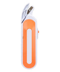 Heavy Hitter Cordless Electric Fabric Scissors Rechargeable Power Cutting Shears With Ergonomic Handle side view showing orange and white design.