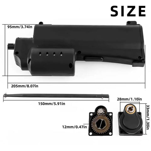 RC Power Starter Handheld Electric Start Igniter for 1/8 and 1/10 Nitro RC Cars, size dimensions and components shown