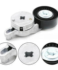Heavy Duty Drive Belt Tensioner Kit Ready For 39106 And 6PK1256 Specs Keep Her Running Smooth Under The Hood Genuine Grade Top Tier Performance Timing System Gear You Need For Ultimate Auto Repairs Today, silver and black pulley