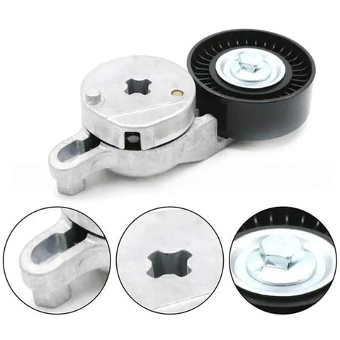Heavy Duty Drive Belt Tensioner Kit Ready For 39106 And 6PK1256 Specs Keep Her Running Smooth Under The Hood Genuine Grade Top Tier Performance Timing System Gear You Need For Ultimate Auto Repairs Today, silver and black pulley