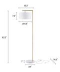 Gold Floor Lamp With Marble Base And White Linen Drum Shade For Living Room Bedroom Study Or Office Modern Metal Floor Light 62 Inch Tall with dimensions