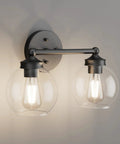 Industrial Vanity Light Fixture With Two Light Vintage Matte Black Bathroom Lighting Globe Clear Glass Shades