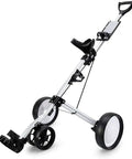 Built Tough Foldable Golf Push Cart Featuring Quick Release Foot Brake Smooth Glide Wheels Durable Alloy Frame Integrated Cup Holder For No Sweat Game Days, side view.
