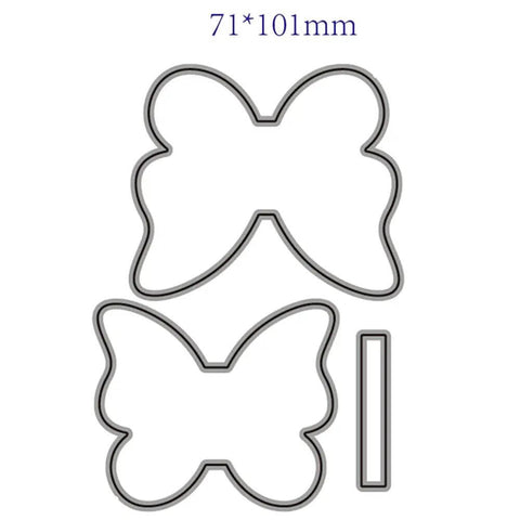 1 Set Butterfly Bow Tie Metal Die Cuts For DIY Scrapbooking And Card Making, showing two butterfly shapes and a strip, 71x101mm size