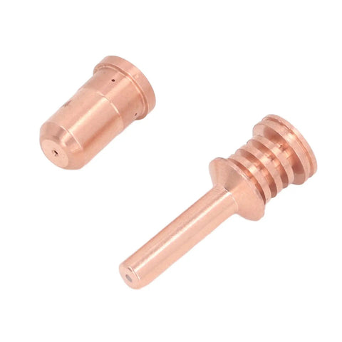 Solid Prime Kit For Plasma Cutter With 5 Brass Nozzles And Electrodes Fit PMX 30AIR Torch Replacement Parts showing two brass nozzles.