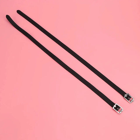Double Layer Leather Spur Straps With Stainless Steel Buckle For Equestrian Riding Accessories 50cm Black