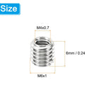 PATIKIL stainless steel thread adapter sleeve reducer nut, M6x1 male to M4x0.7 female, 6 mm tall