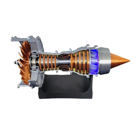 Turbofan Engine Model Kit With Sensor Base And Blue LED Light Trent 900 Simulated Aircraft Engine For Hands On Science Education With Transparent Casing And Working Throttle Lever, cutaway view