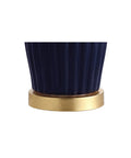 Base of Navy Blue Modern Ceramic Table Lamp 28.5 Inches Tall For Living Room And Bedroom Fluted Bedside Nightstand Light with gold base
