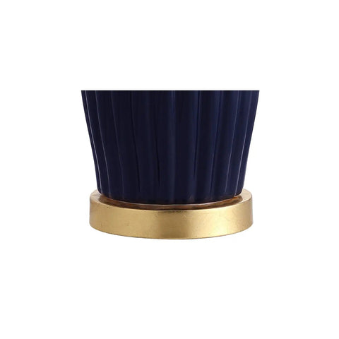 Base of Navy Blue Modern Ceramic Table Lamp 28.5 Inches Tall For Living Room And Bedroom Fluted Bedside Nightstand Light with gold base